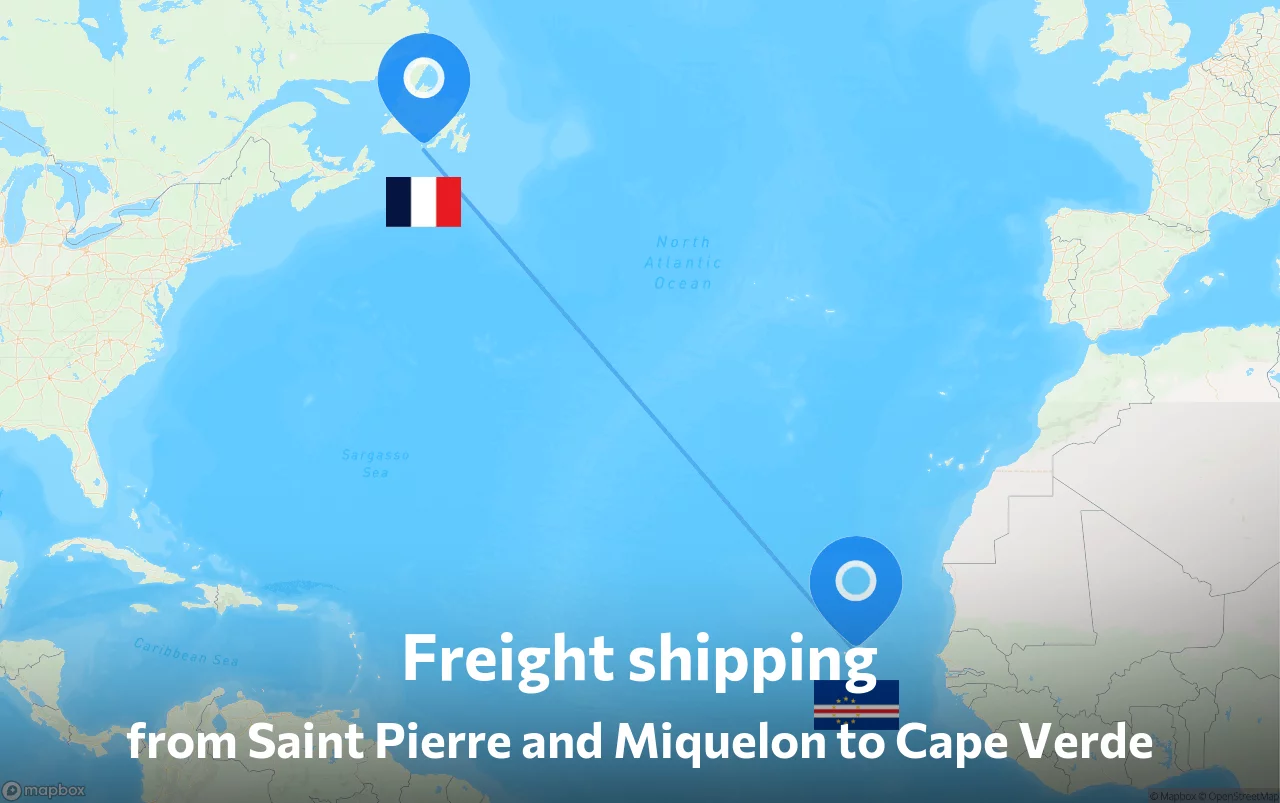 Shipping route from Saint Pierre and Miquelon to Cape Verde