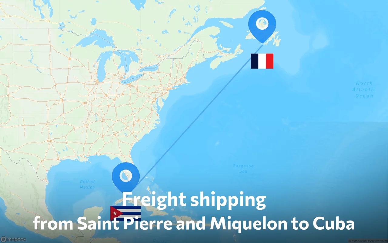 Shipping route from Saint Pierre and Miquelon to Cuba