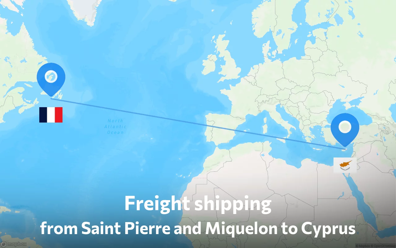 Shipping route from Saint Pierre and Miquelon to Cyprus