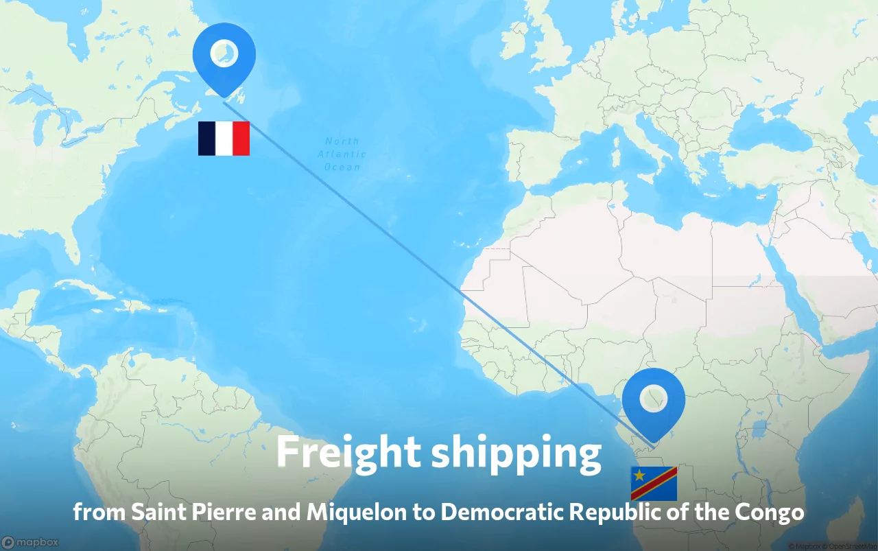 Shipping route from Saint Pierre and Miquelon to Democratic Republic of the Congo