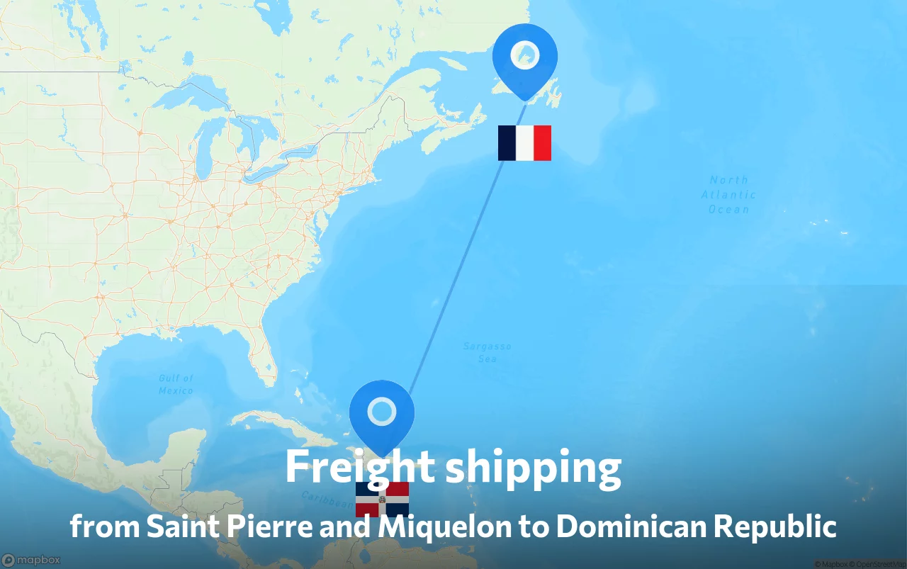 Shipping route from Saint Pierre and Miquelon to Dominican Republic