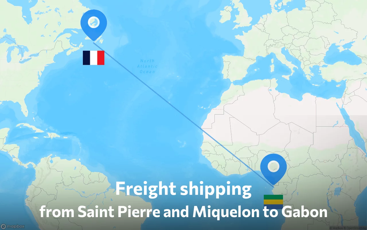 Shipping route from Saint Pierre and Miquelon to Gabon