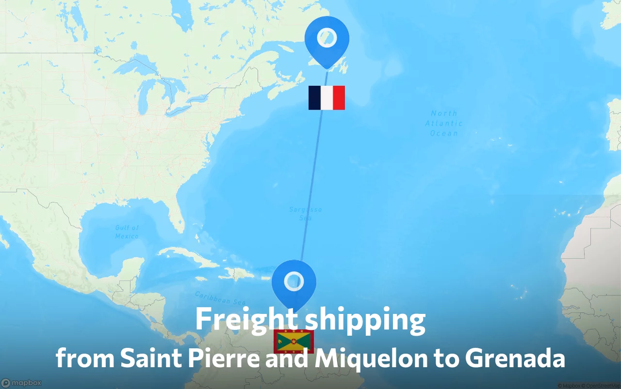 Shipping route from Saint Pierre and Miquelon to Grenada
