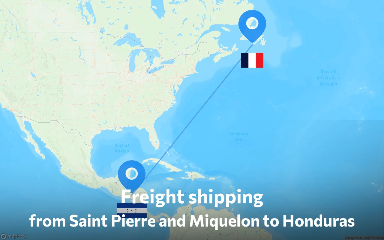 Shipping route from Saint Pierre and Miquelon to Honduras