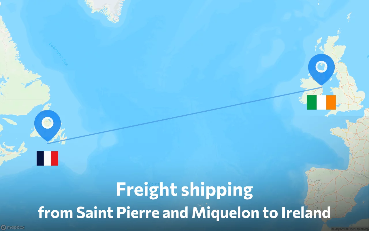 Shipping route from Saint Pierre and Miquelon to Ireland