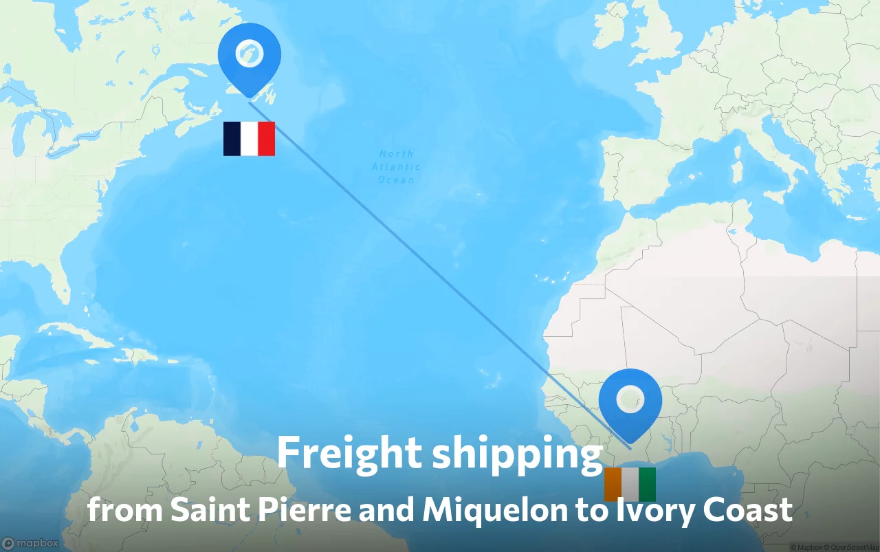 Shipping route from Saint Pierre and Miquelon to Ivory Coast