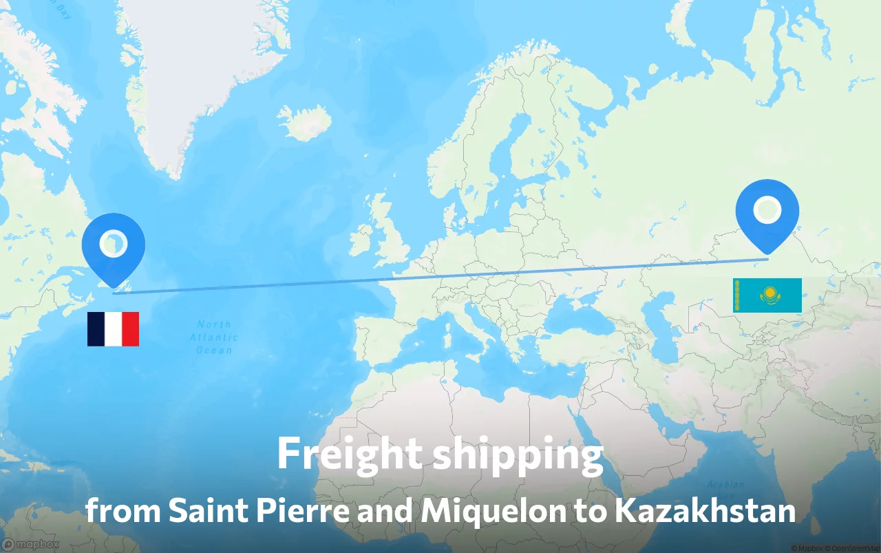 Shipping route from Saint Pierre and Miquelon to Kazakhstan