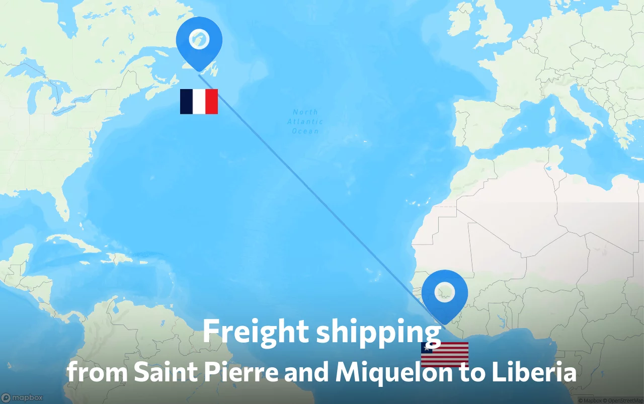 Shipping route from Saint Pierre and Miquelon to Liberia
