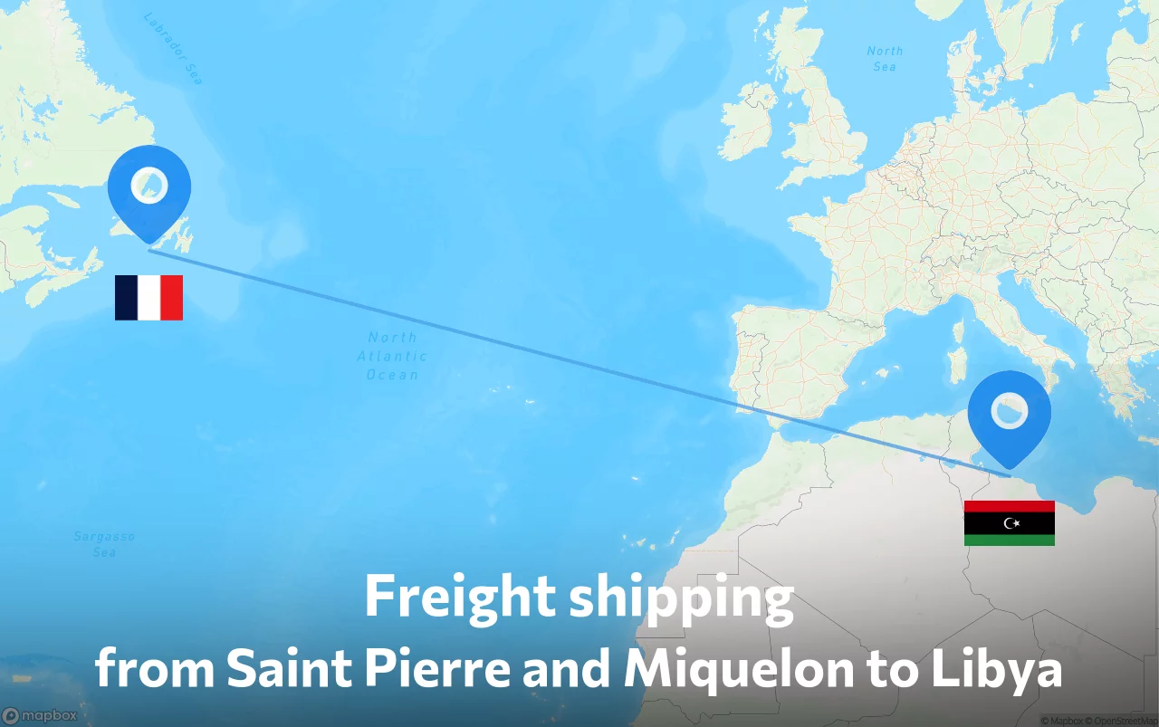 Shipping route from Saint Pierre and Miquelon to Libya