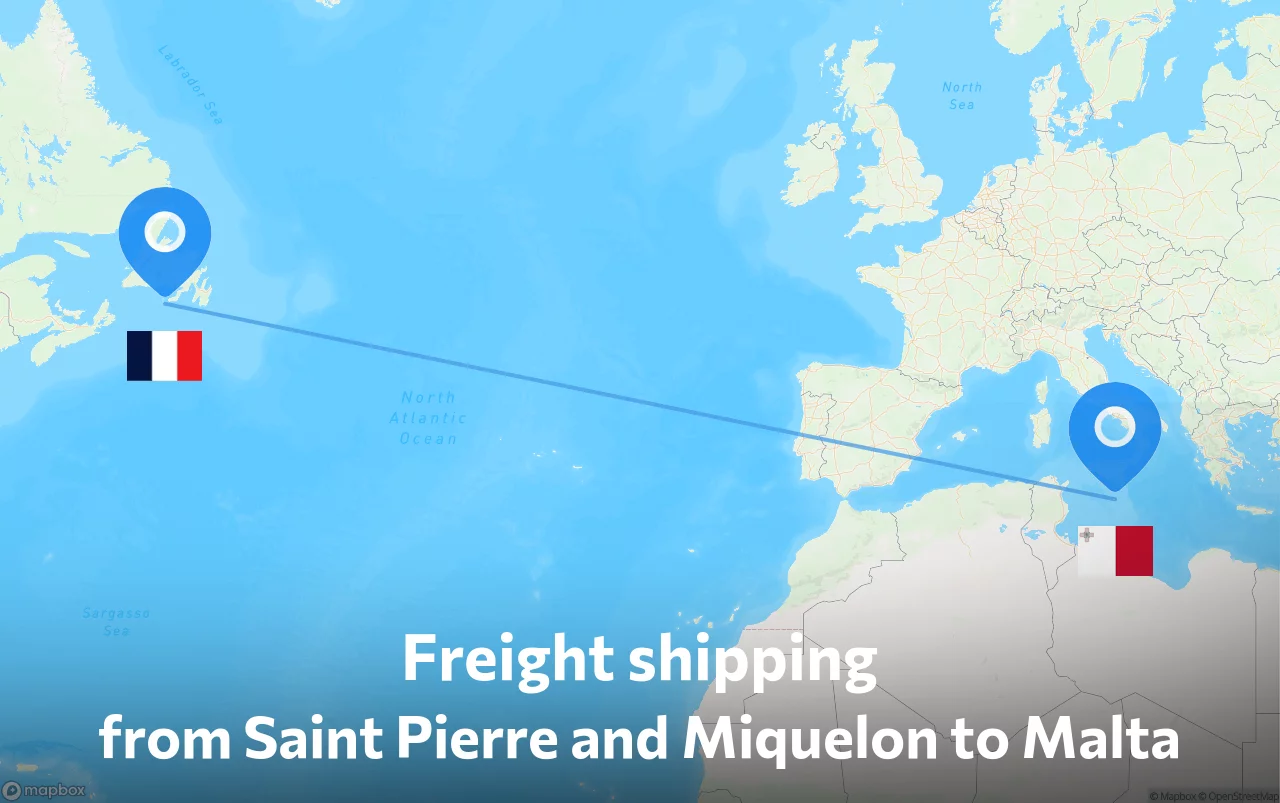 Shipping route from Saint Pierre and Miquelon to Malta