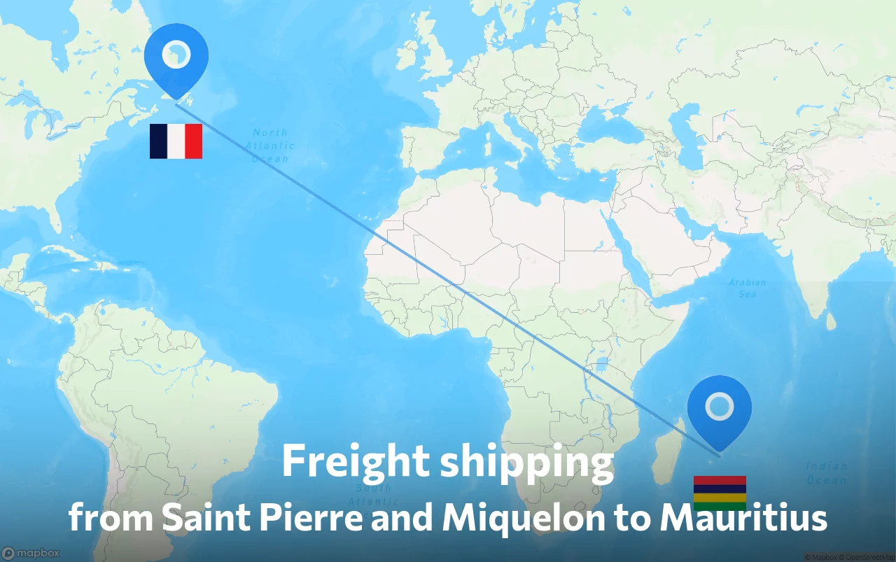 Shipping route from Saint Pierre and Miquelon to Mauritius