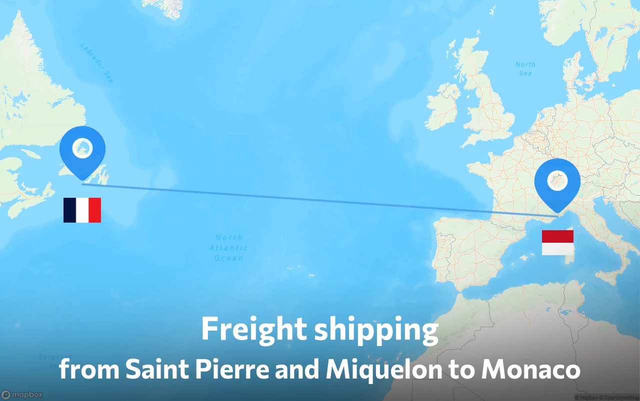 Shipping route from Saint Pierre and Miquelon to Monaco