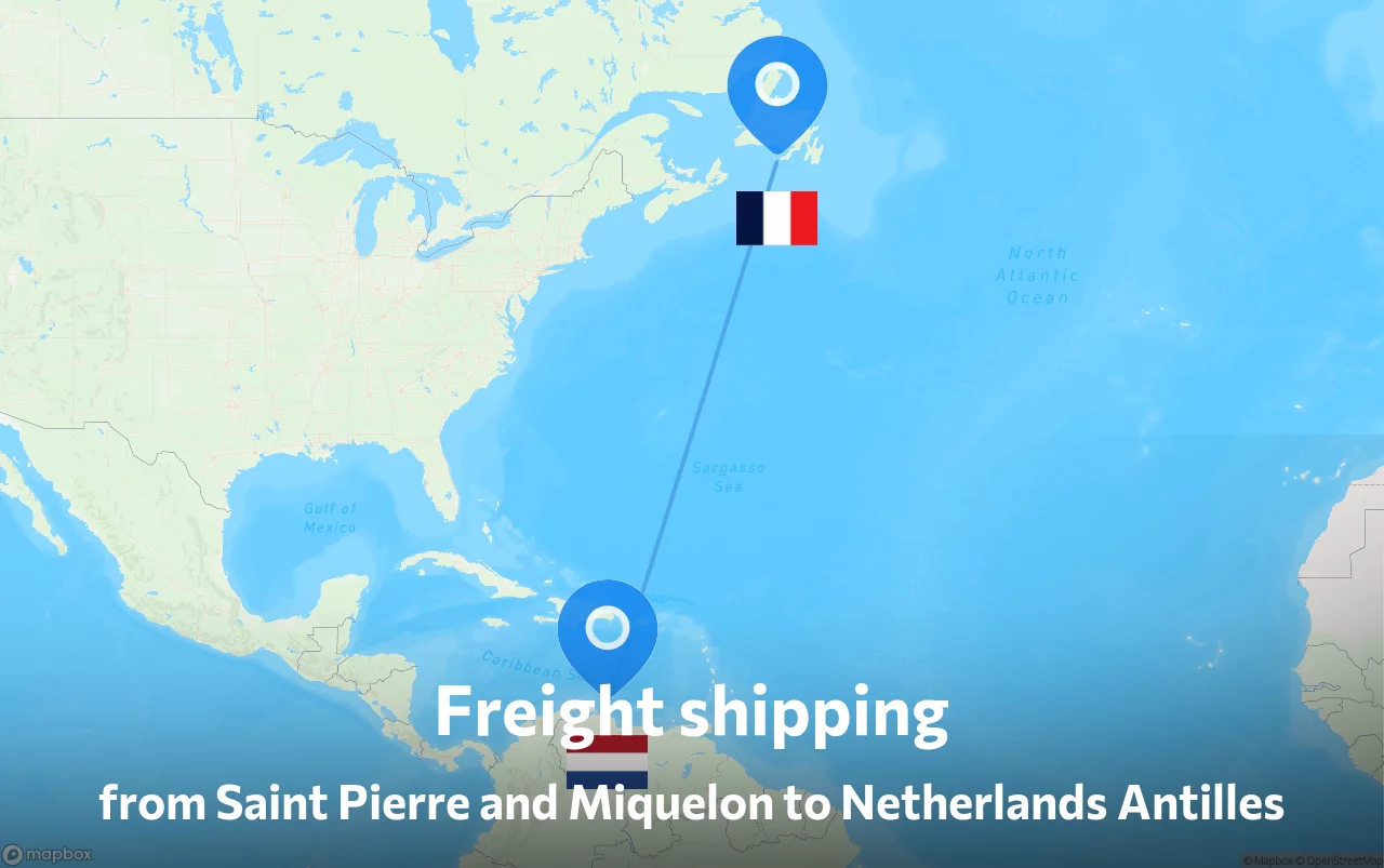 Shipping route from Saint Pierre and Miquelon to Netherlands Antilles