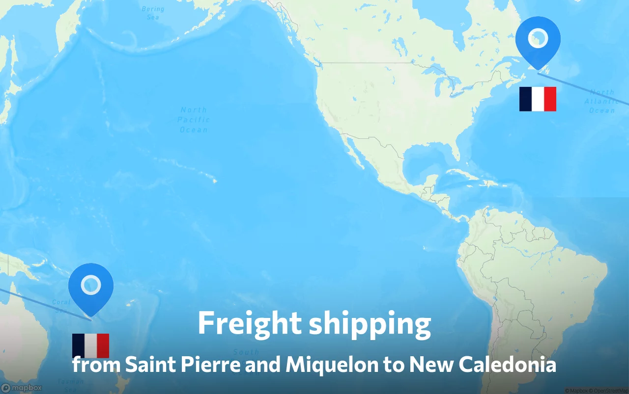 Shipping route from Saint Pierre and Miquelon to New Caledonia
