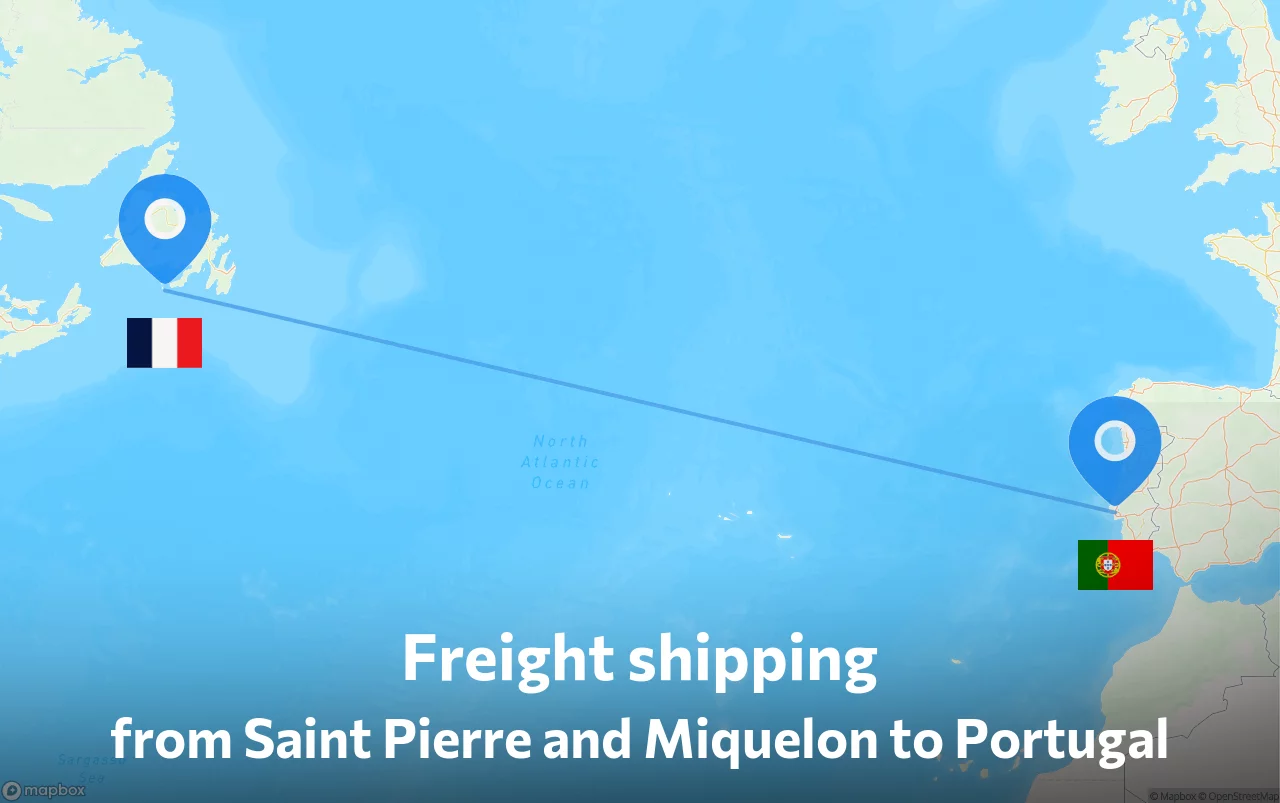 Shipping route from Saint Pierre and Miquelon to Portugal