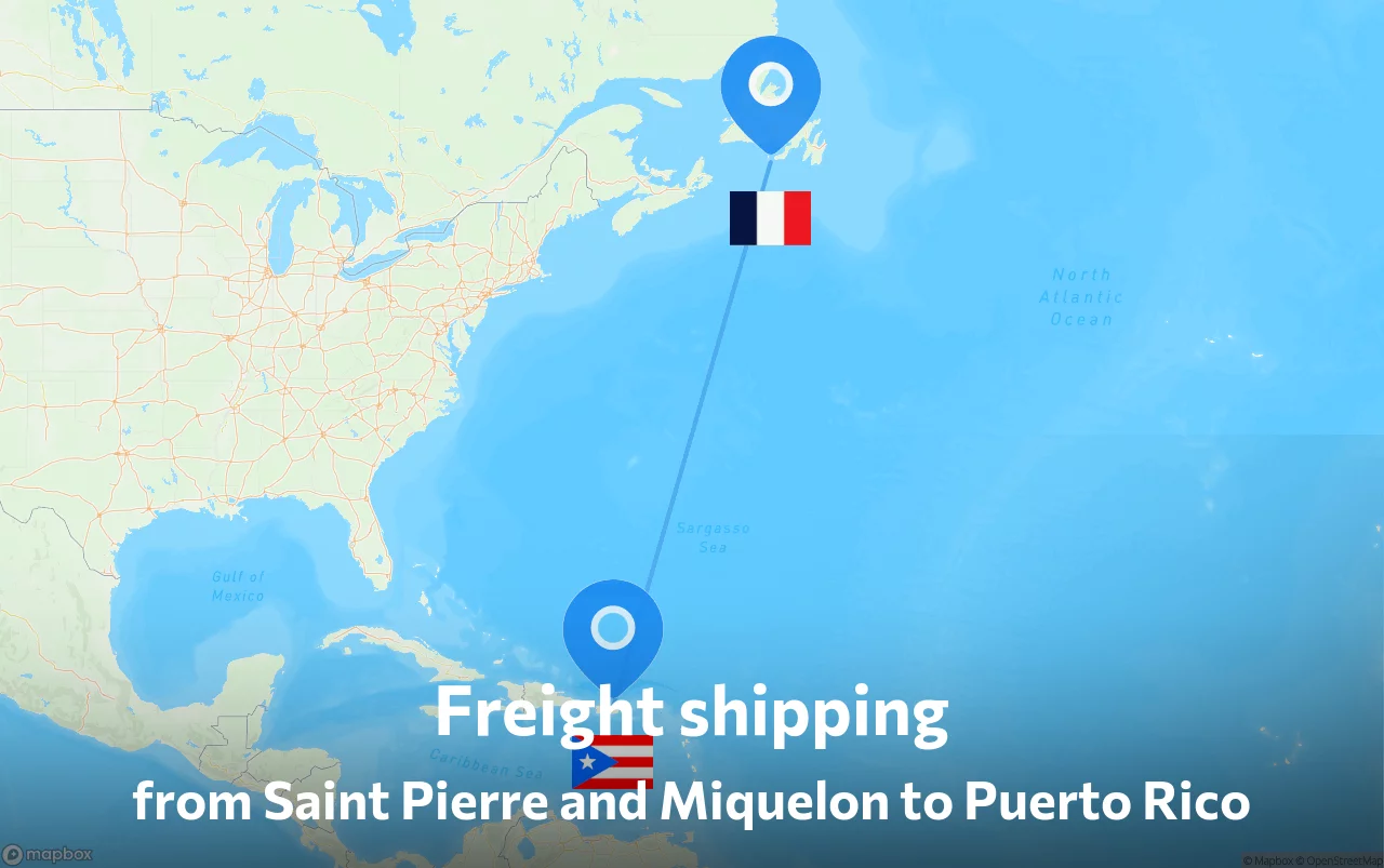Shipping route from Saint Pierre and Miquelon to Puerto Rico