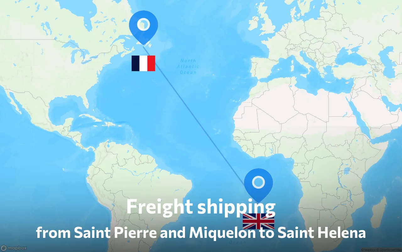 Shipping route from Saint Pierre and Miquelon to Saint Helena