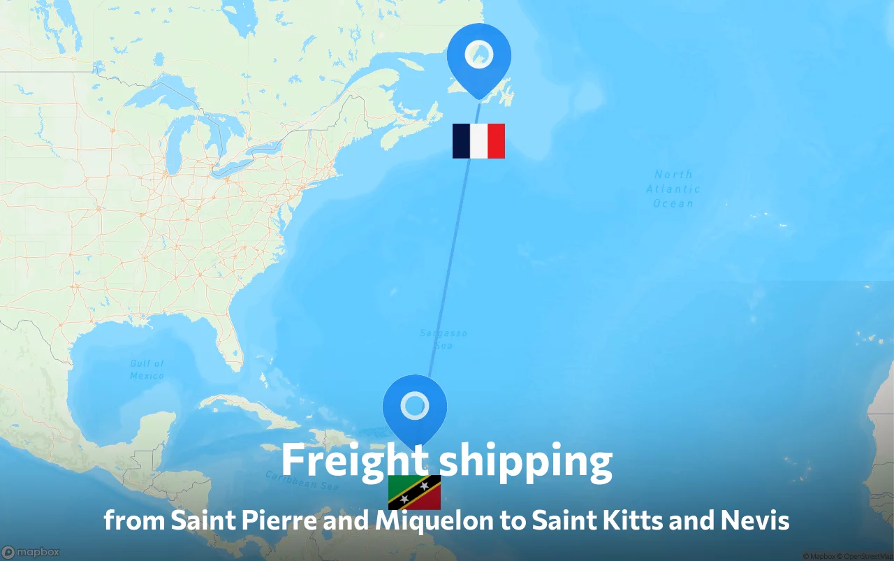 Shipping route from Saint Pierre and Miquelon to Saint Kitts and Nevis