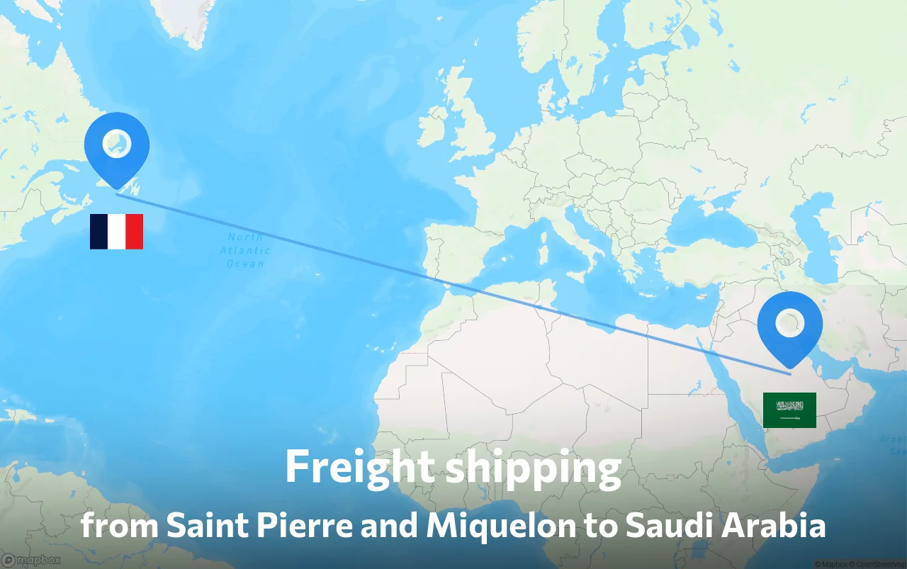 Shipping route from Saint Pierre and Miquelon to Saudi Arabia