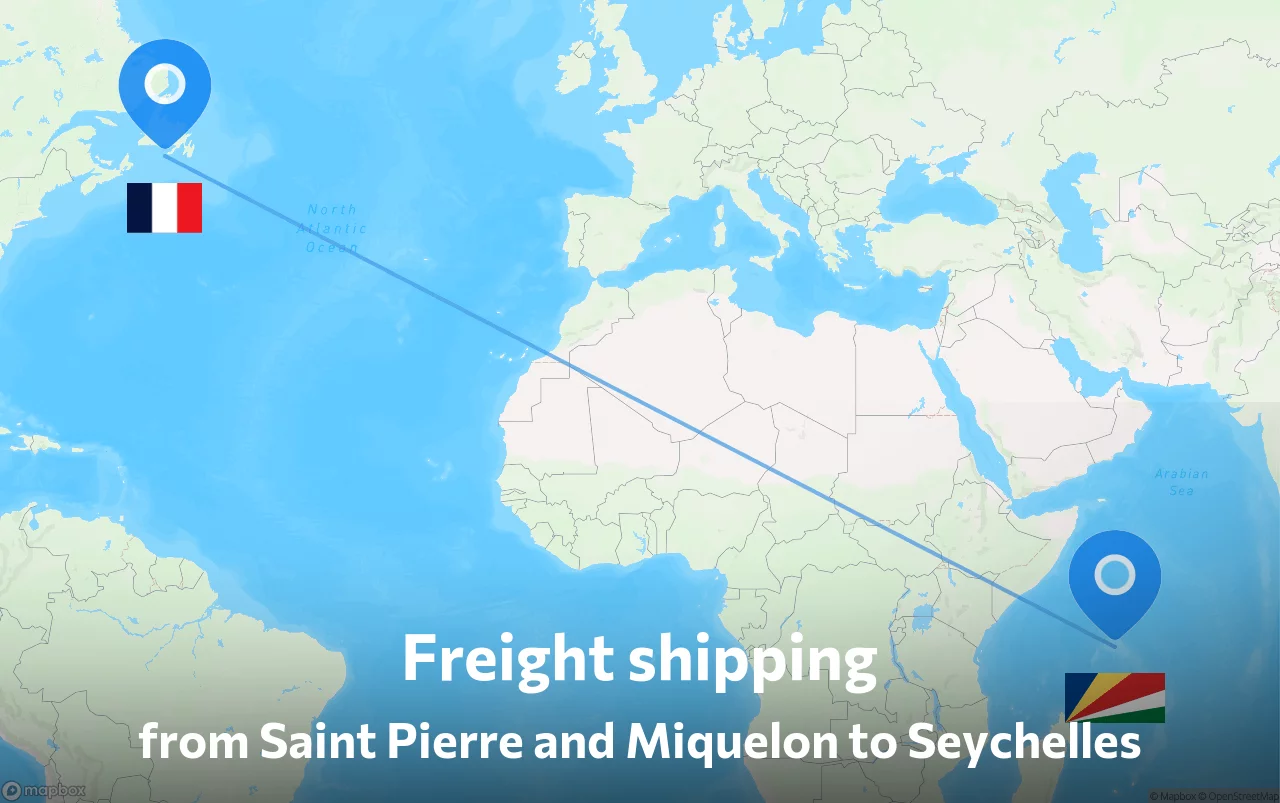 Shipping route from Saint Pierre and Miquelon to Seychelles