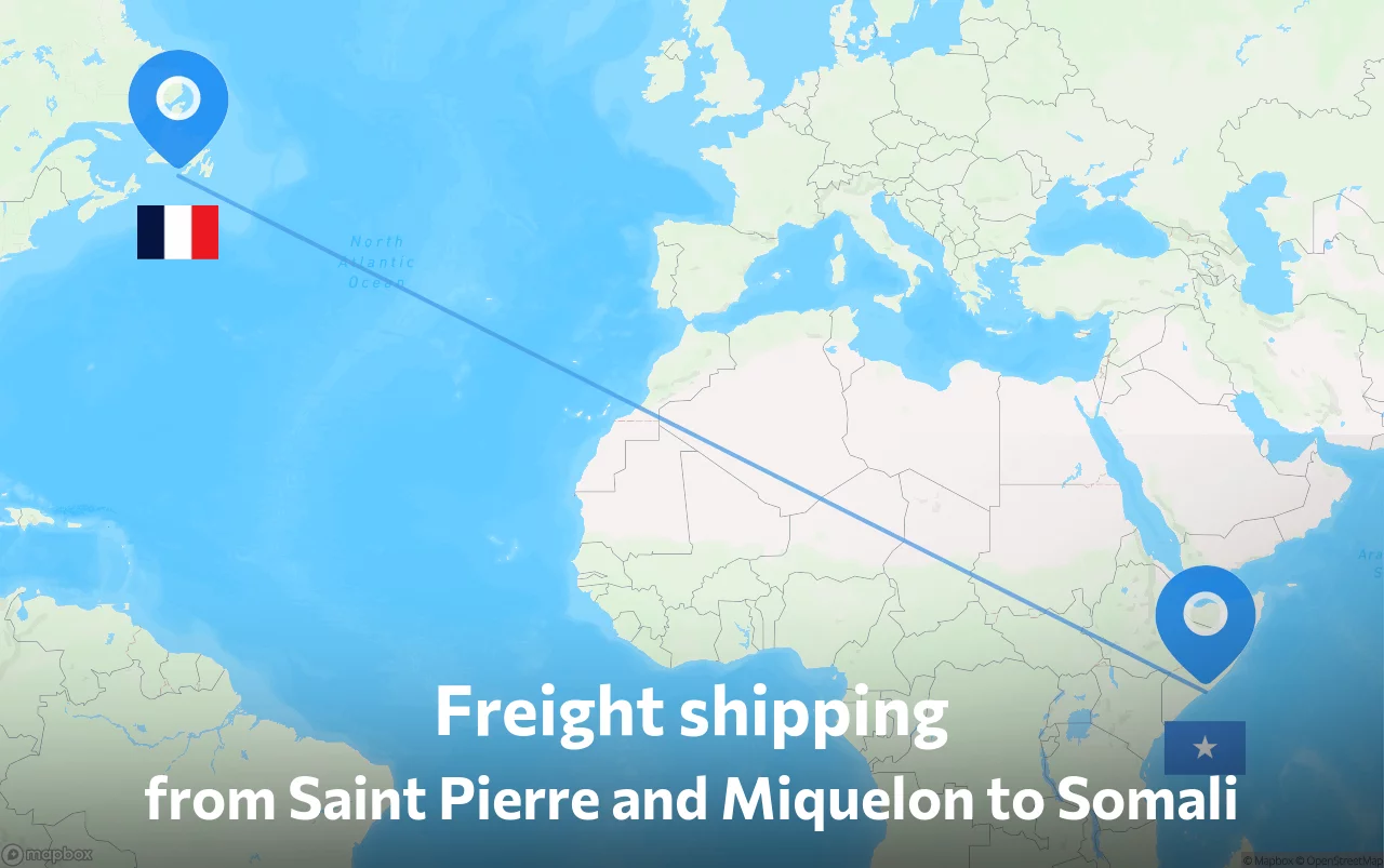 Shipping route from Saint Pierre and Miquelon to Somali