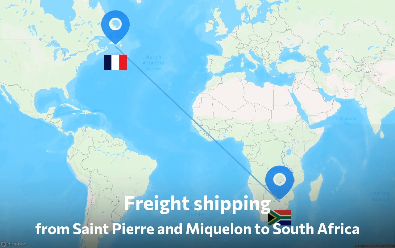 Shipping route from Saint Pierre and Miquelon to South Africa