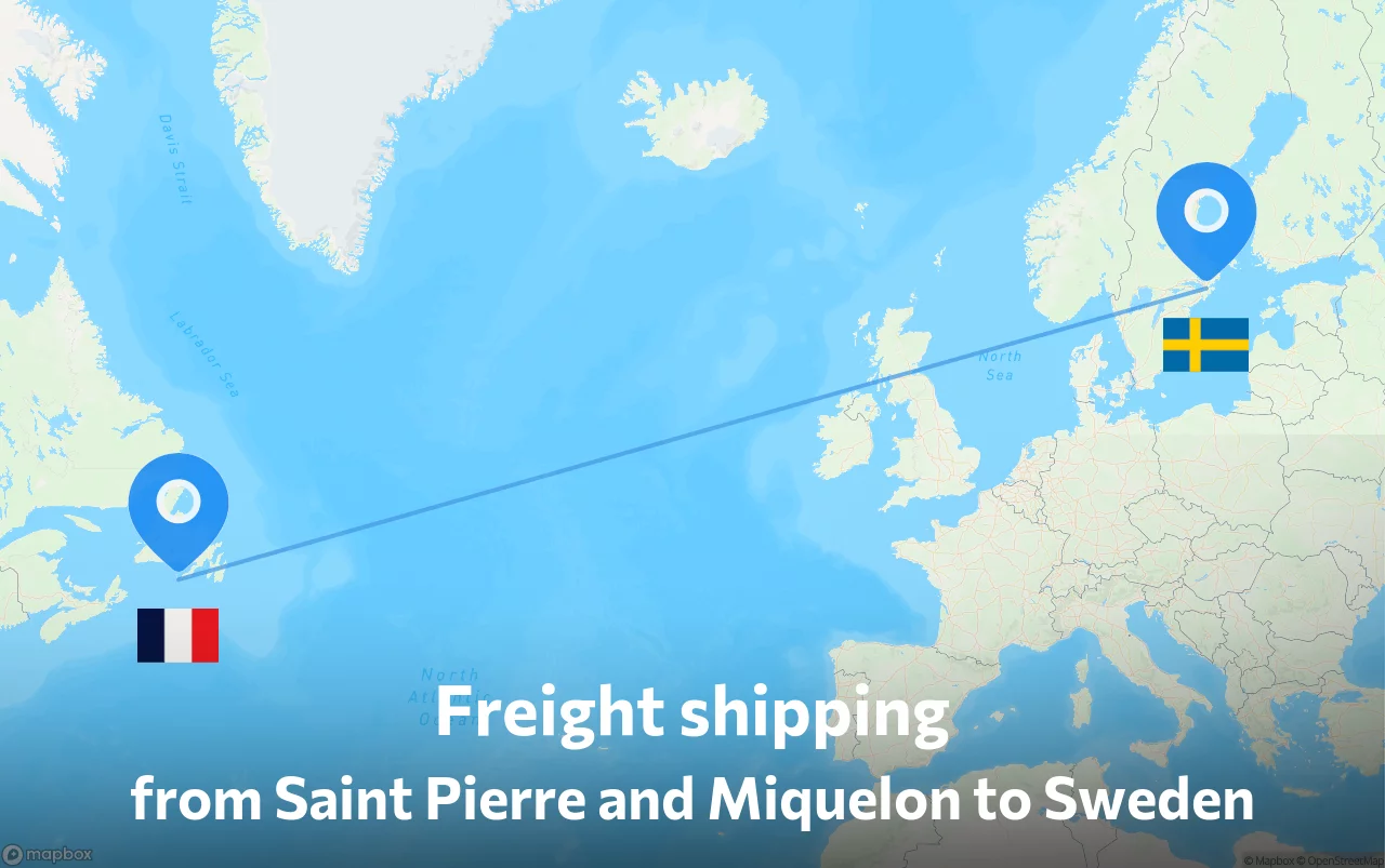 Shipping route from Saint Pierre and Miquelon to Sweden