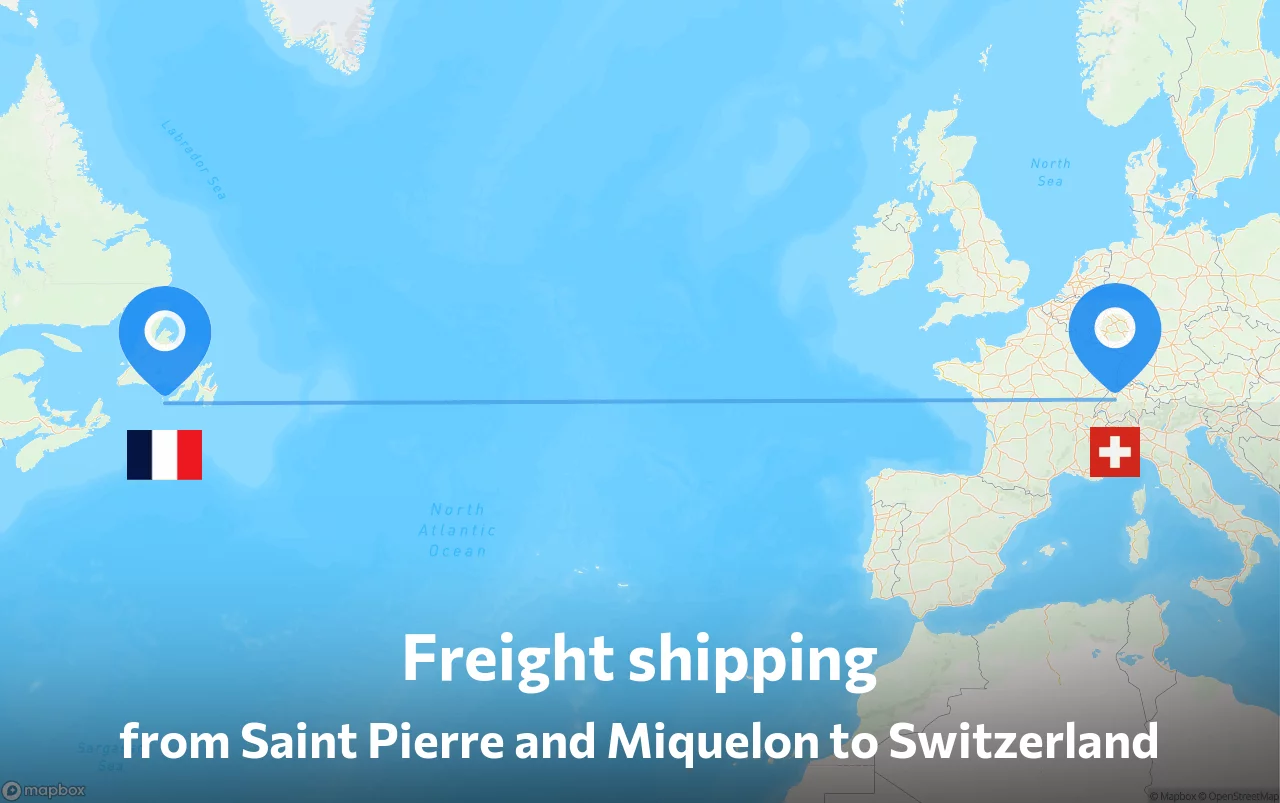 Shipping route from Saint Pierre and Miquelon to Switzerland