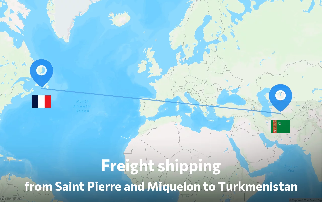Shipping route from Saint Pierre and Miquelon to Turkmenistan