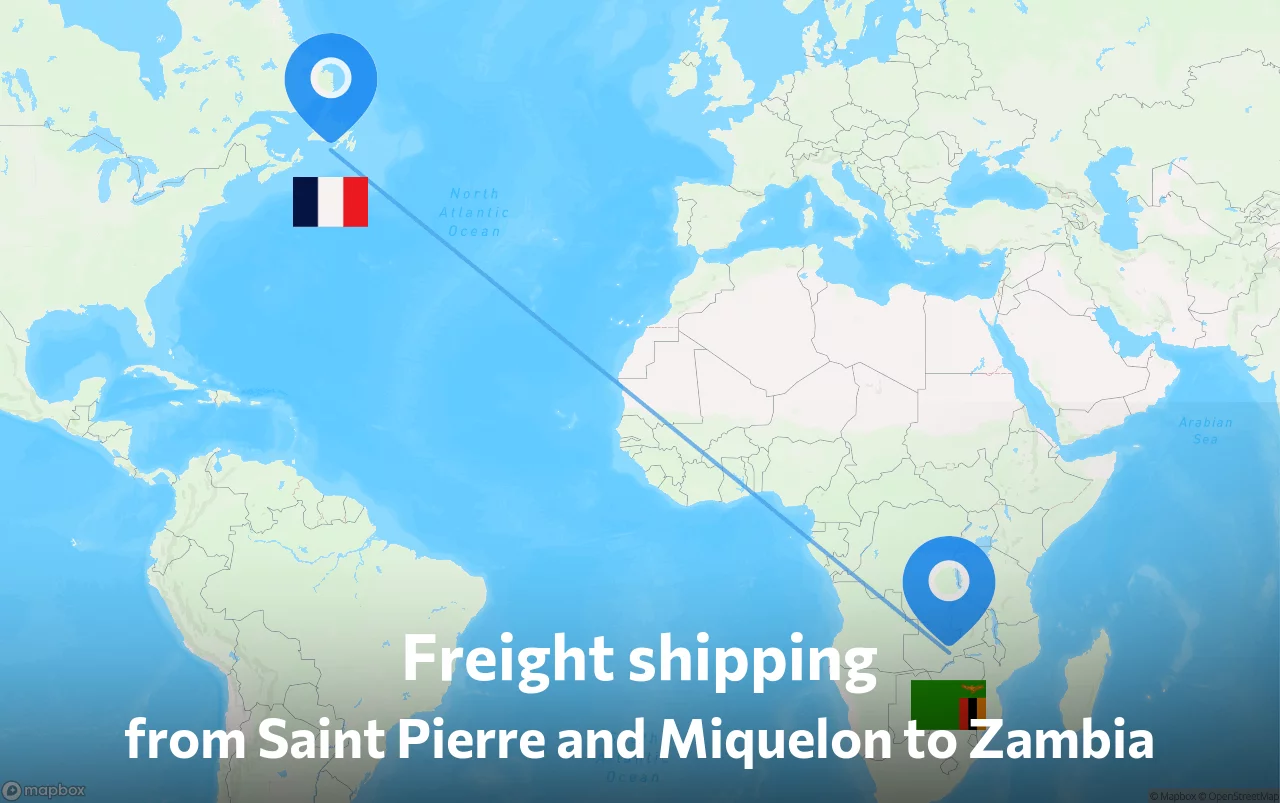 Shipping route from Saint Pierre and Miquelon to Zambia