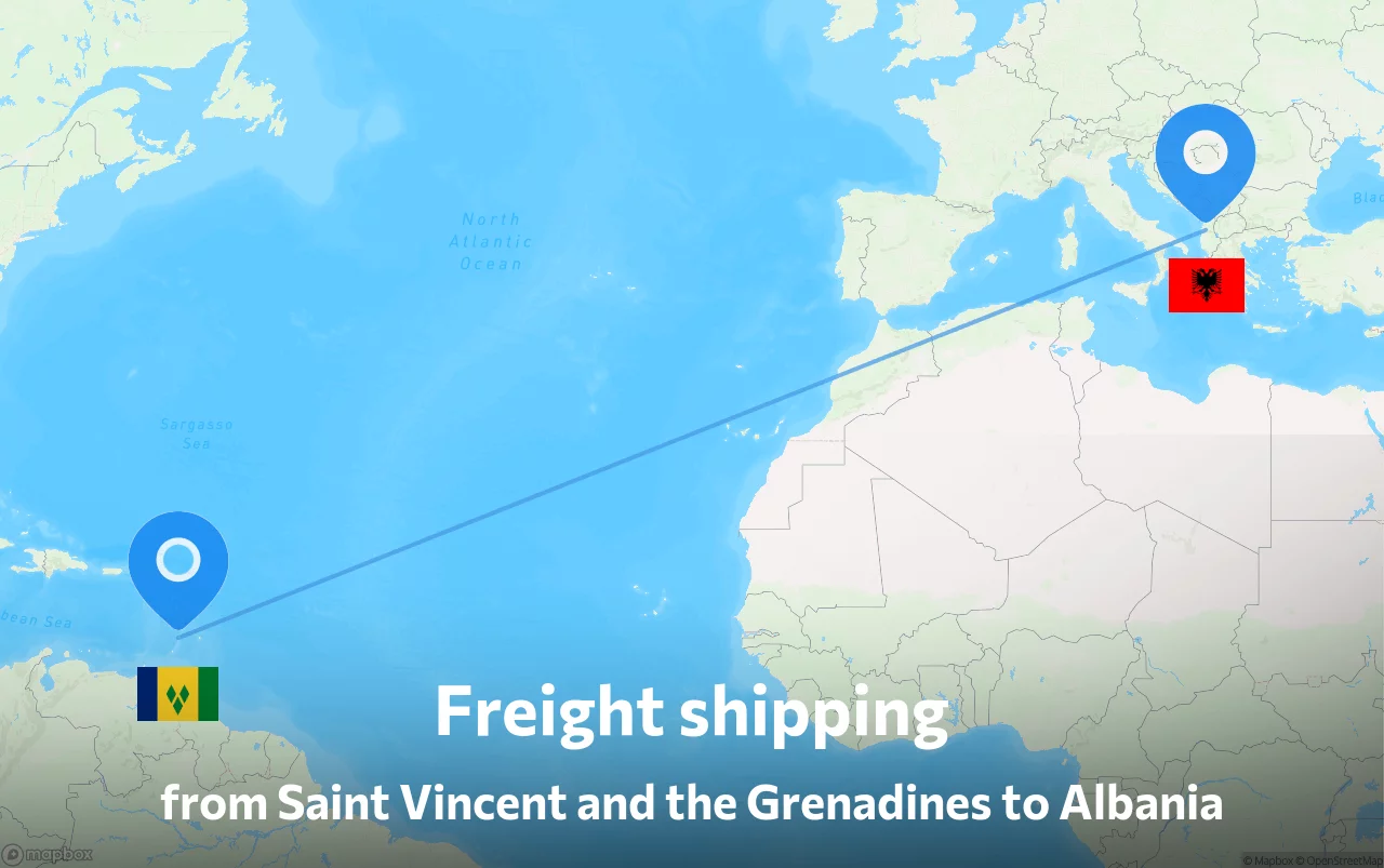 Shipping route from Saint Vincent and the Grenadines to Albania