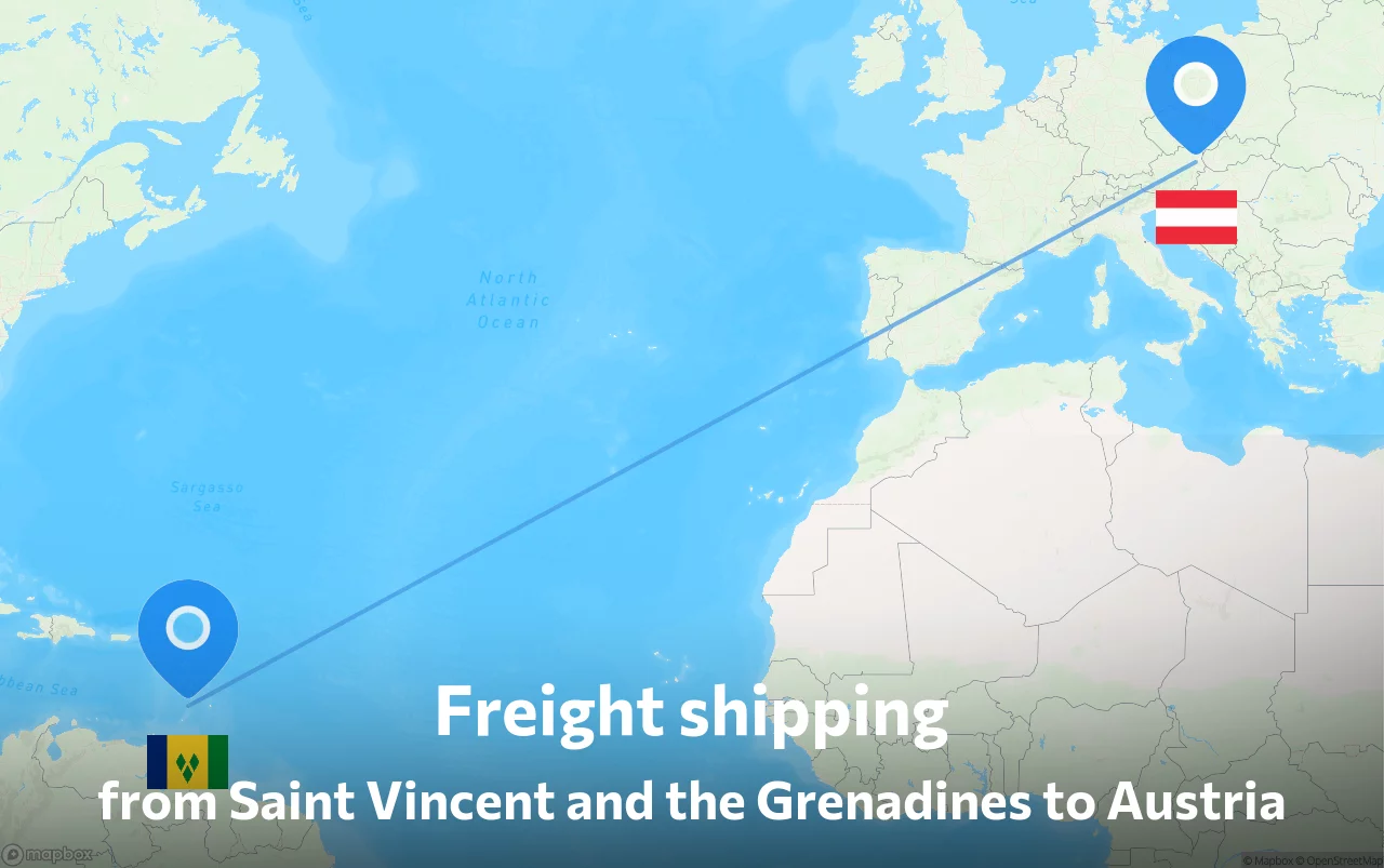 Shipping route from Saint Vincent and the Grenadines to Austria