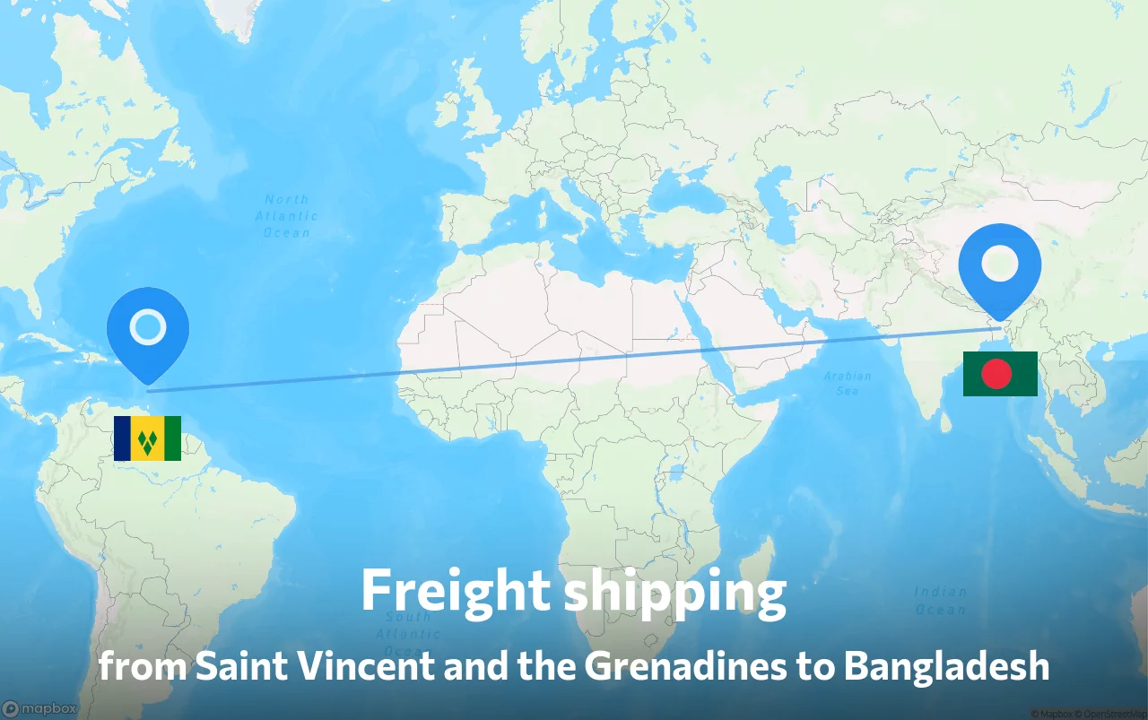 Shipping route from Saint Vincent and the Grenadines to Bangladesh