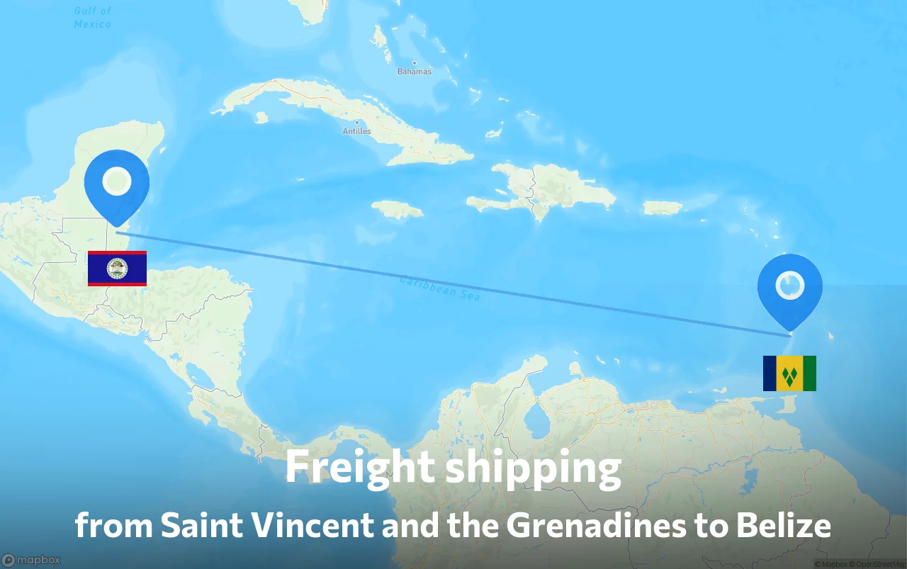 Shipping route from Saint Vincent and the Grenadines to Belize