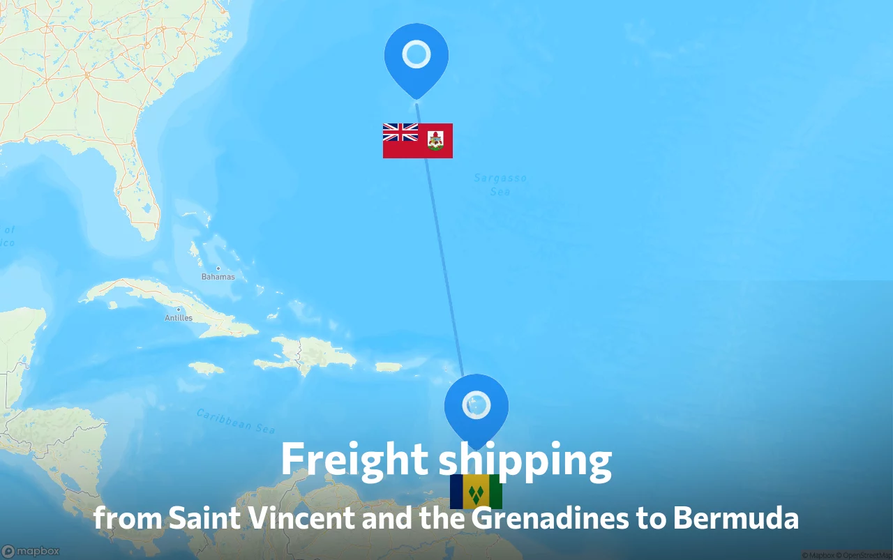 Shipping route from Saint Vincent and the Grenadines to Bermuda