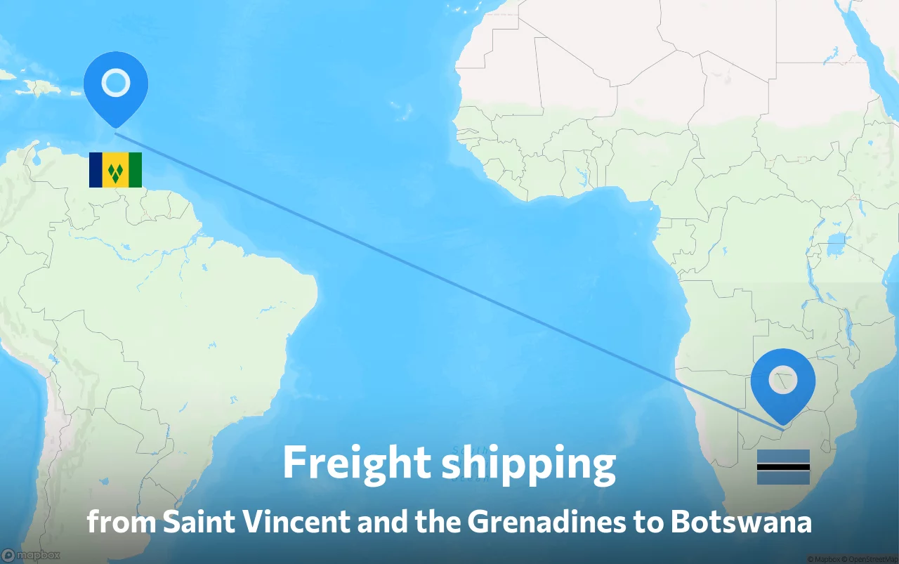 Shipping route from Saint Vincent and the Grenadines to Botswana