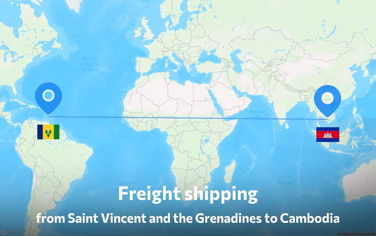 Shipping route from Saint Vincent and the Grenadines to Cambodia
