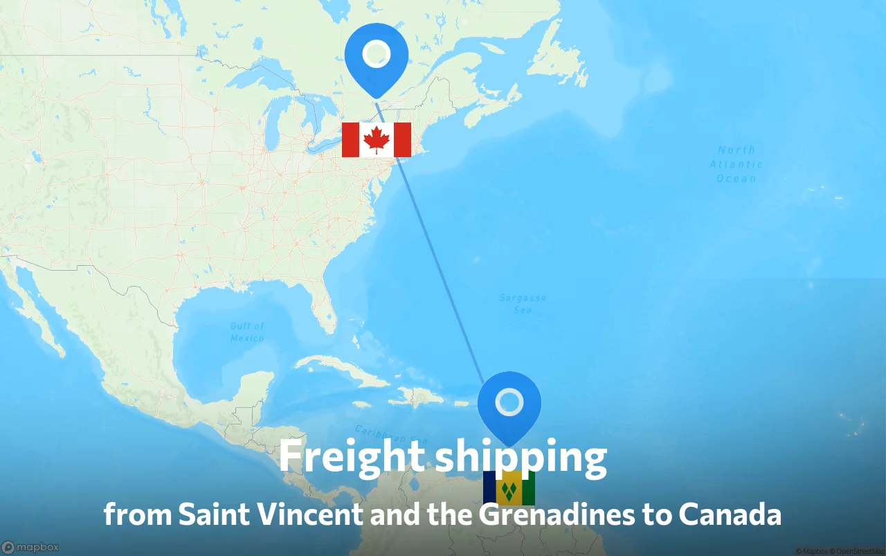 Shipping route from Saint Vincent and the Grenadines to Canada