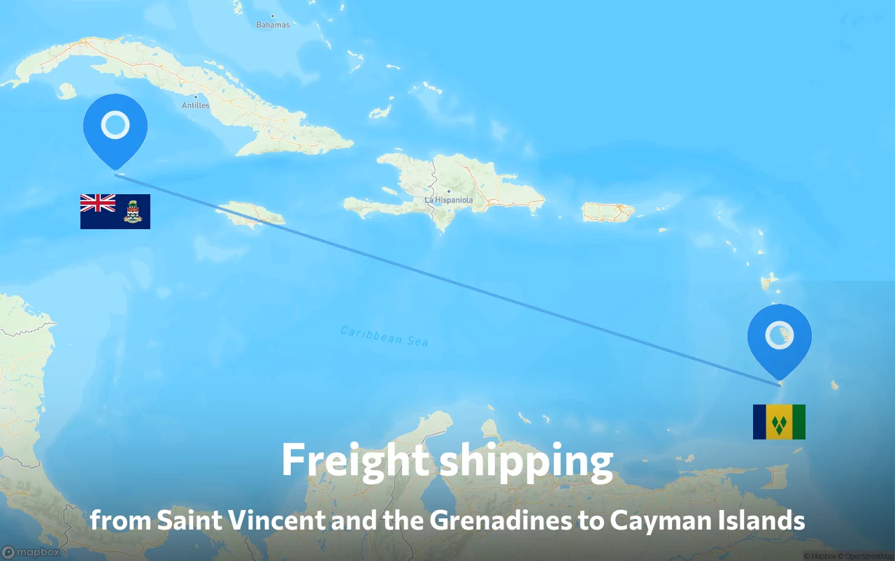 Shipping route from Saint Vincent and the Grenadines to Cayman Islands