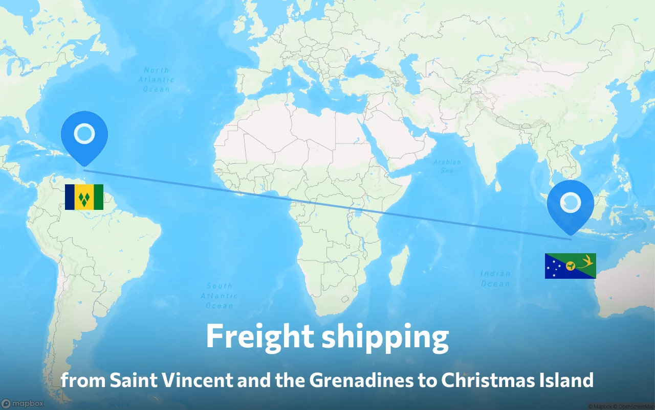 Shipping route from Saint Vincent and the Grenadines to Christmas Island