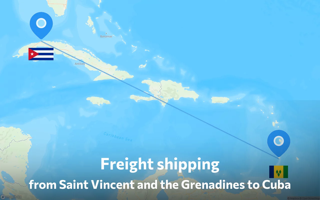 Shipping route from Saint Vincent and the Grenadines to Cuba