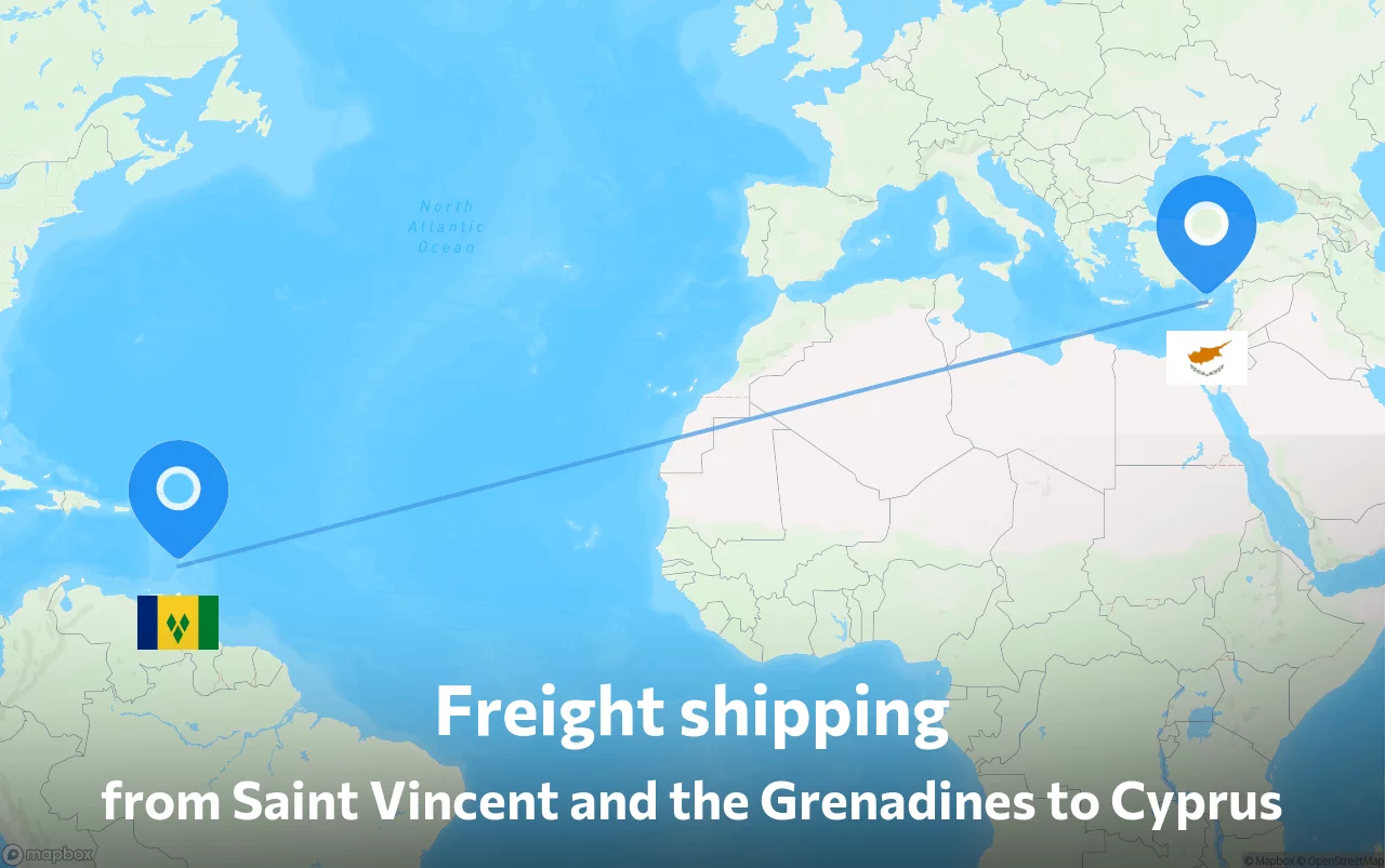 Shipping route from Saint Vincent and the Grenadines to Cyprus