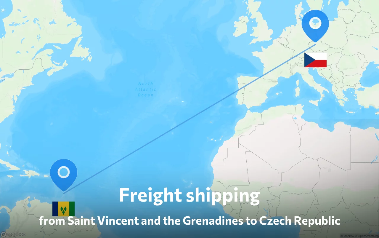 Shipping route from Saint Vincent and the Grenadines to Czech Republic