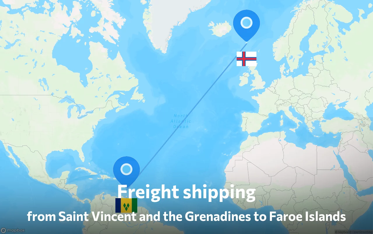 Shipping route from Saint Vincent and the Grenadines to Faroe Islands