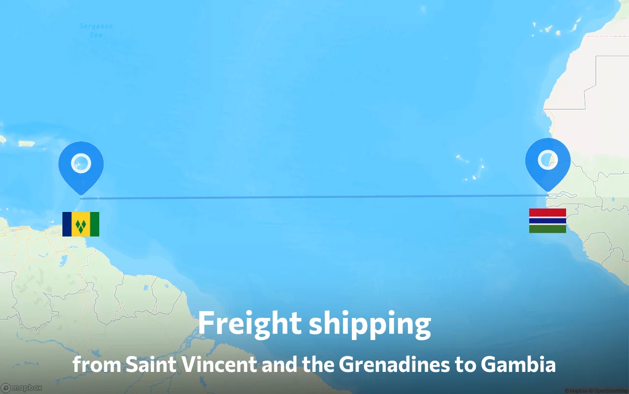 Shipping route from Saint Vincent and the Grenadines to Gambia