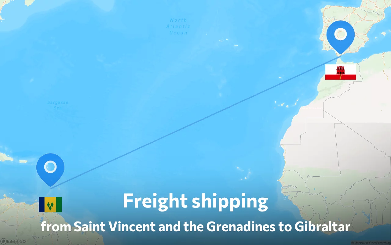Shipping route from Saint Vincent and the Grenadines to Gibraltar