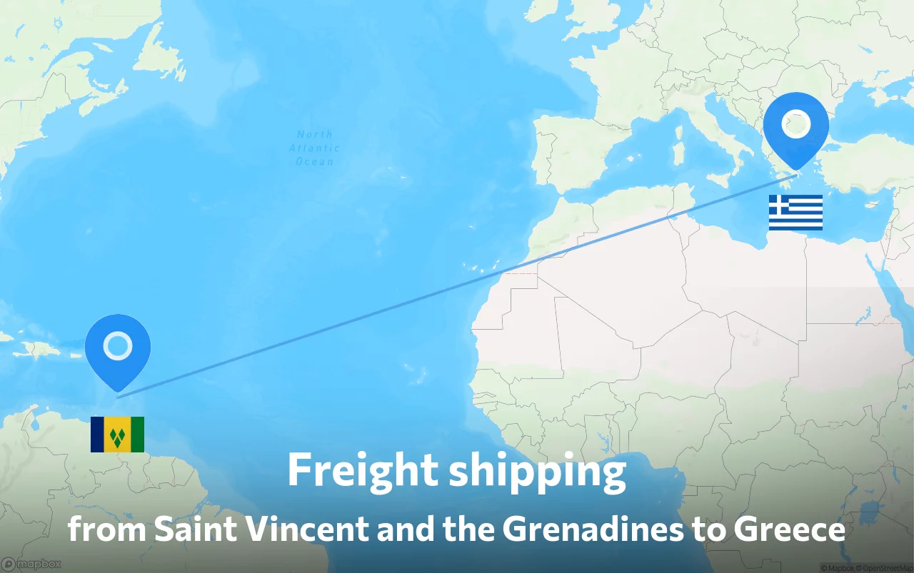 Shipping route from Saint Vincent and the Grenadines to Greece