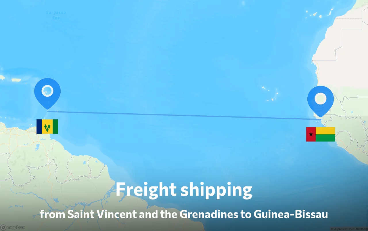 Shipping route from Saint Vincent and the Grenadines to Guinea-Bissau
