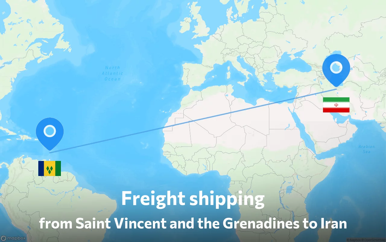 Shipping route from Saint Vincent and the Grenadines to Iran