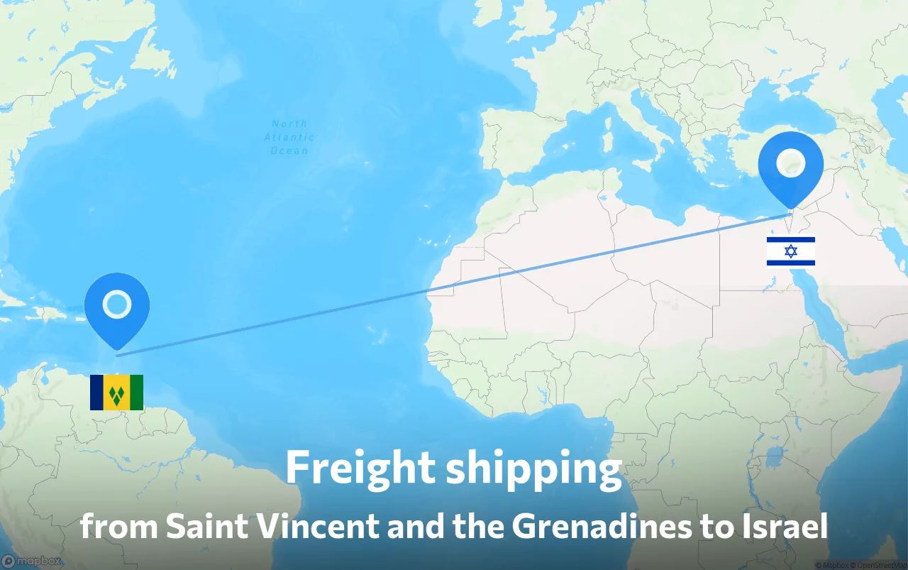 Shipping route from Saint Vincent and the Grenadines to Israel